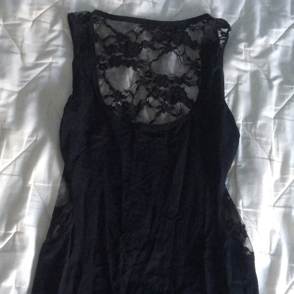 Black Bebe Dress with mesh side and back cut outs